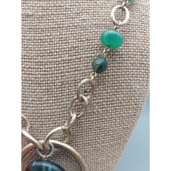 Lia Sophia Gold Tone & Green Chunky Chain Pendant Necklace Statement Boho 18" - Picture 6 of 9